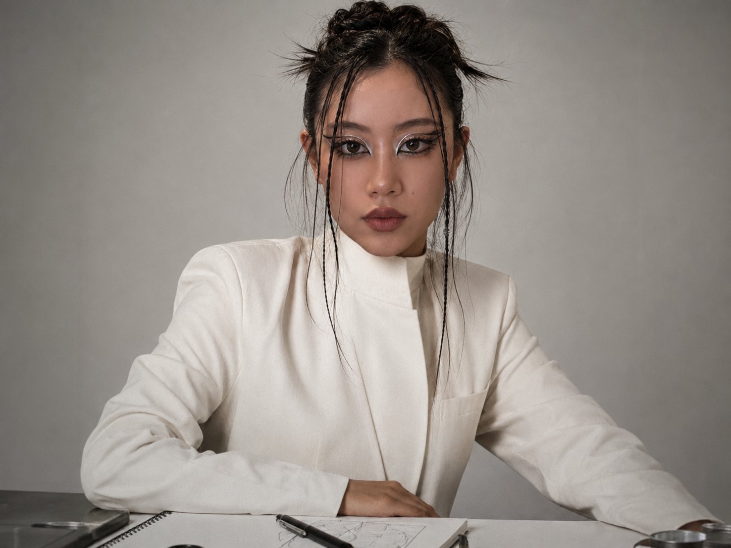 Shiho Moriya sketching on a tablet in her studio